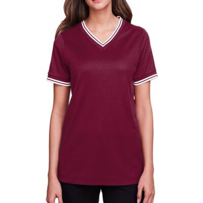 Women's CrownLux Performance® Plaited Tipped V-Neck Shirt Thumbnail
