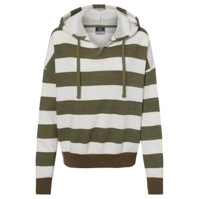Women's Striped Fleece Boxy Hooded Sweatshirt Thumbnail