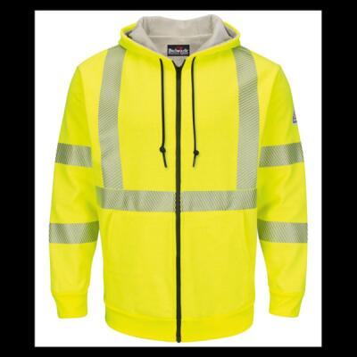Men's Tall Hi-Visibility Zip-Front Hooded Fleece Sweatshirt with Waffle Lining Thumbnail