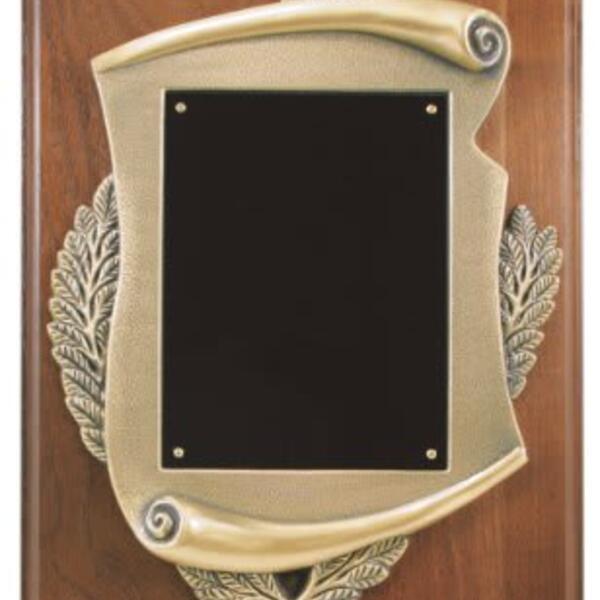 9" x 12" Genuine Walnut Plaque w/ Scroll Frame & Plate Thumbnail